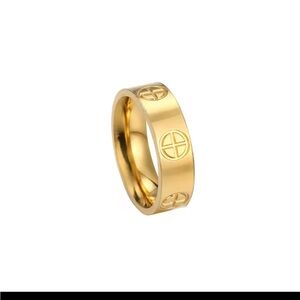 Gold Tone Stainless Steel Engraved Symbol Ring